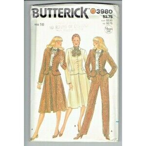 Butterick 3980 Size 16 Uncut Sewing Pattern Misses Petite Jacket Skirt & Pants